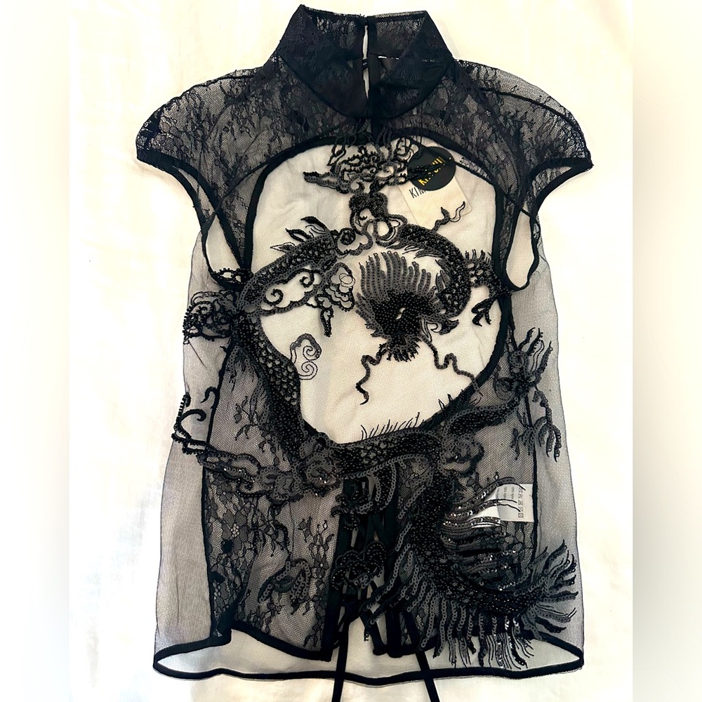KIM SHUI sequin and crystal dragon tank top